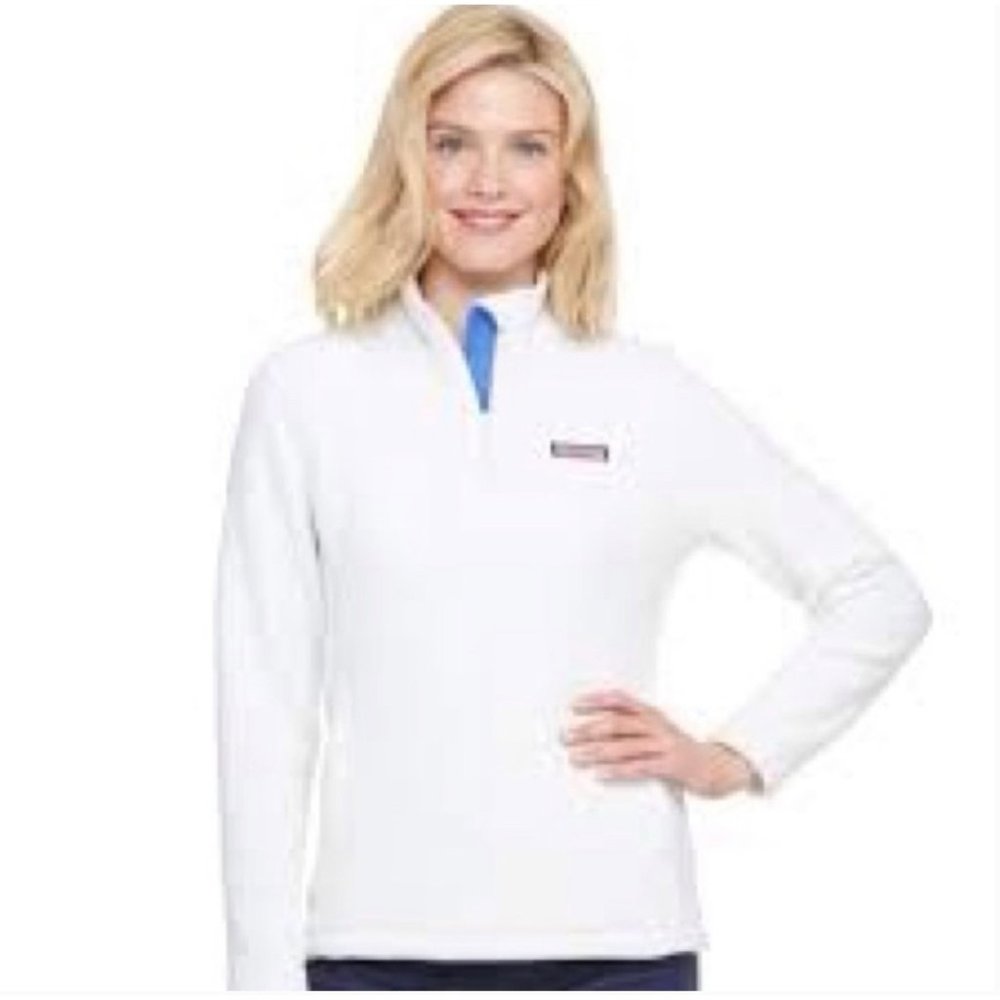 Vineyard Vines White Quarter-Zip Pullover with Blue Trim